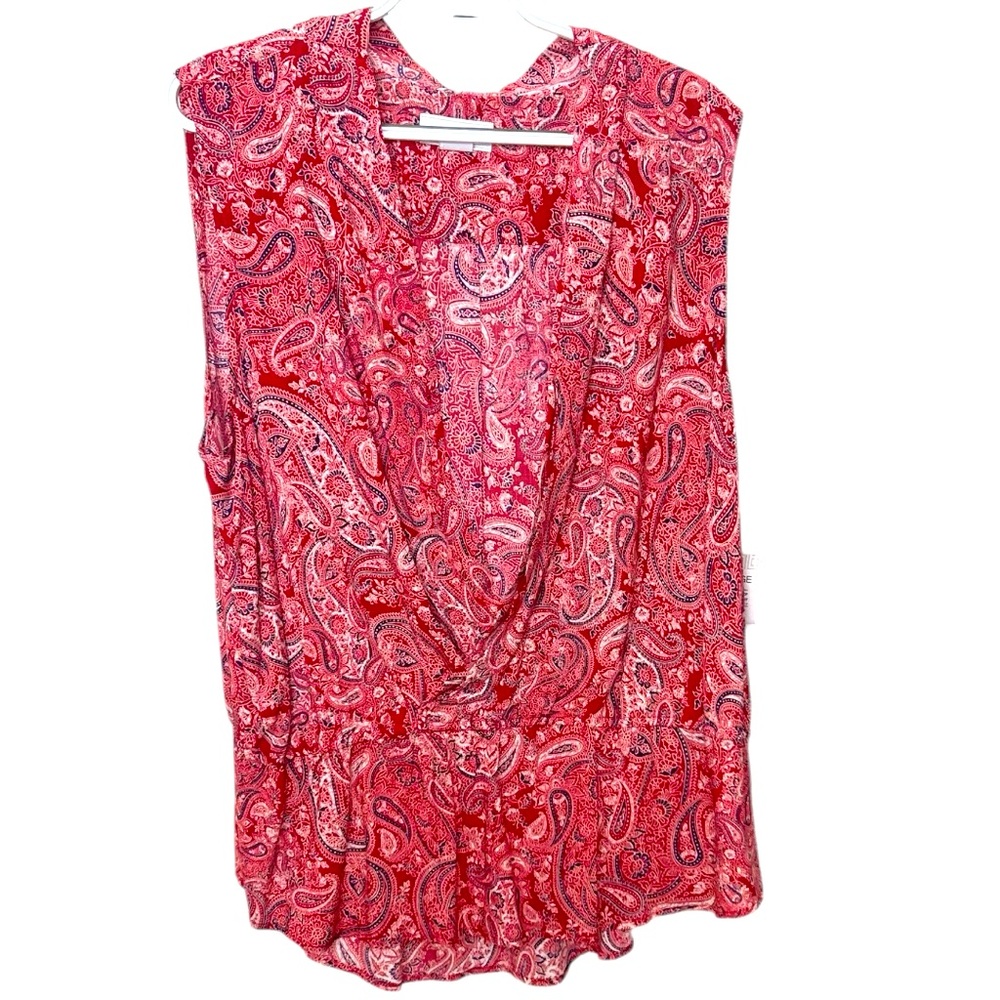 NWT Liz Claiborne Sleeveless Peplum Blouse Top Women’s XXL Red Paisley